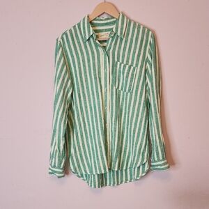 UNIVERSAL THREAD Linen Blend Women’s Green and White Striped Shirt, size S